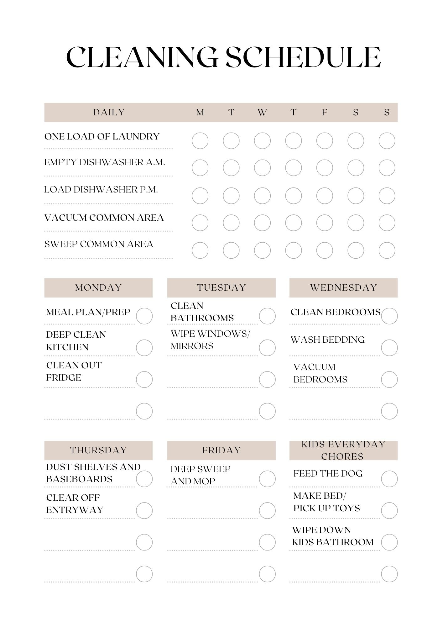 Home Cleaning Checklist